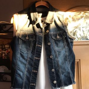 white dress with denim vest